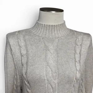 Abercrombie & Fitch Mock Neck Cable Knit Sweater Dress Tan Beige Large thumbnail 2