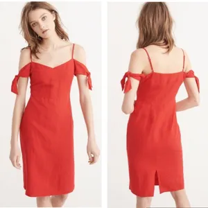Abercrombie & Fitch Red‎ Linen Blend Off The Shoulder Sweetheart Midi Dress 6 thumbnail 2
