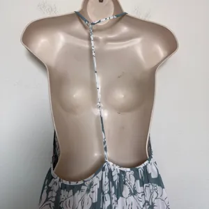 Mikoh Women Maxi Dress XS/S Green White‎ Tropical Hibiscus Halter Backless 1 thumbnail 7