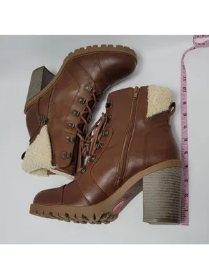 GBG By Guess Jesera Lace Up Ankle Boots Sherpa Fleece Lined Heeled Booties 10M thumbnail 11
