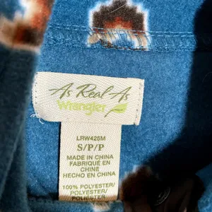 As Real As Wrangler Fleece Pullover 1/4 Zip Aztec Pattern Pearl Snap Blue S thumbnail 5
