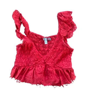Urban Outfitters Ruffle Sleeve Smocked Crop Top Red Women's Size S‎ thumbnail 1