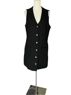 Abercrombie - Mara Tweed Vest Mini Dress Black Gold Buttons Sz Large Tall thumbnail 4