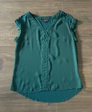 Fortune + Ivy Green V-Neck Cap-Sleeve Blouse, Size Small thumbnail 1