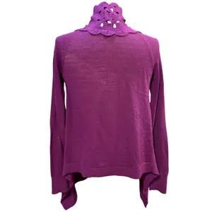 Sleeping On Snow Anthropologie XS Plum‎ Purple Scalloped Laser Cut Cardigan Knit thumbnail 4