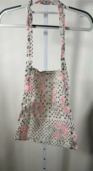 X367. Free people- Floral Print Cotton Shoulder Bag in Pink and Cream thumbnail 1
