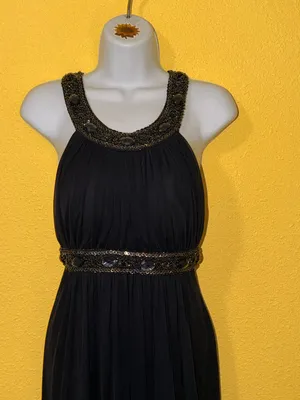 Xscape Black Halter Maxi Dress with Beaded Waist thumbnail 3