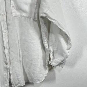 Zara 100% Linen Relaxed Fit Button Down Shirt Oyster White Sz Large‎ Casual Boho thumbnail 5