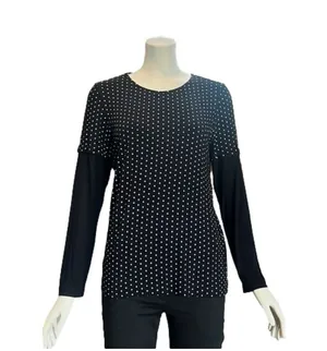 Mirawest Black and White Polka Dot Long Sleeve Tee thumbnail 1