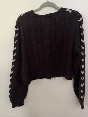 NEW Altar’d State Brown Ribbon Lace Sweater Cardigan Size XXL NWT thumbnail 6