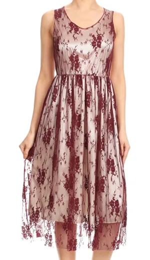 NWT Anna‎ Kaci Sleeveless Floral Lace Midi Dress Size Medium Whimsigoth Witchy thumbnail 1