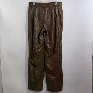Zara The Francoise Faux Leather Straight Leg High Rise Pants Brown Large thumbnail 3