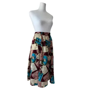 Vintage ‘90s Maggie Sweet Postcard Print Pleated Elastic Waist A-Line Midi Skirt thumbnail 7