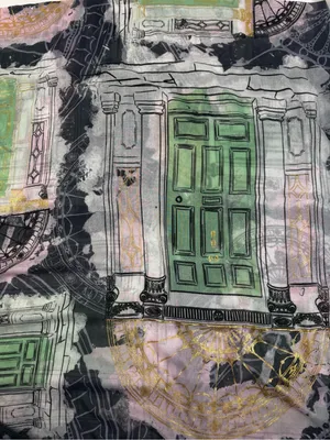 Patrick Francus Graphic Architectural Print Scarf in Black, Gray, Gold, Mint thumbnail 5