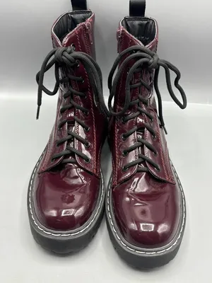 Sincerely Jules Harley Combat Boots Women's 8.5 Burgundy Leather Rugged Lug Sole thumbnail 3
