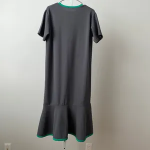 Minimalist‎ Lagenlook M Gray Green Trim Mermaid Hem Midi Dress Modernist thumbnail 4