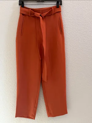 Aritzia Tie Front Burnt Orange Ankle Cropped Front Back Pocket Pants Size 2 thumbnail 3