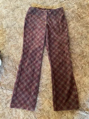 Vintage Work Order Corduroy Bare Back Plaid Bootcut Flare Bias Cut Y2K Lowrise thumbnail 1