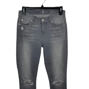 7 For All Mankind Ankle Guinevere‎ Gray Distressed Skinny Jeans 24 thumbnail 2