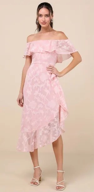 Lulu's Pretty Perfect Blush Burnout Floral Off-the-Shoulder Midi Dress thumbnail 1