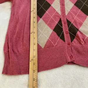 Sonoma Pink and Brown Argyle Cardigan Sweater thumbnail 6