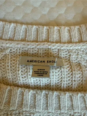 American Eagle Outfitters Cream Open-Knit Crewneck Sweater thumbnail 2