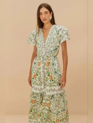 Farm Rio Folk Floral Off White Midi Dress thumbnail 8