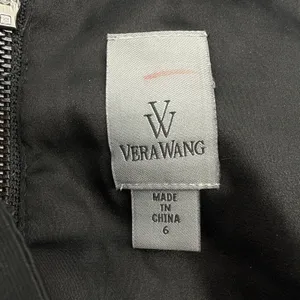 Vera Wang Black Illusion Stripe Strapless Tulle Ribbon‎ Cocktail Midi Dress SZ 6 thumbnail 6