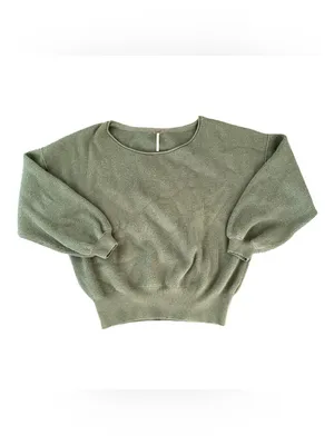 Free People Green Ribbed Balloon Sleeve Women Sweater Top XS thumbnail 3