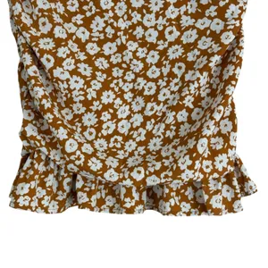 Abound Ruched Floral Ruffle Mini Skirt Brown White Boho Summer Size S thumbnail 3