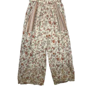 American Eagle Floral Eyelet Ruffle Wide Leg‎ Jumpsuit Cream Orange 70s inspired Rufflecore Med thumbnail 4
