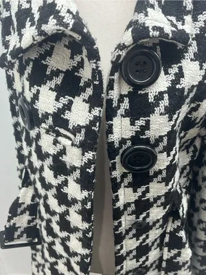Yoki Collection Women’s Black White Houndstooth Trench Coat Jacket Size Small thumbnail 2