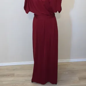 Angvns Amazon dark red ruched open sleeves maxi dress thumbnail 3