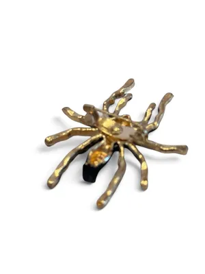 Black Green Spider Brooch Rhinestone Enamel Gold Tone Halloween Costume Pin thumbnail 2