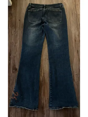 Vtg Wet Seal Low Rise Dark Wash Flare Jeans Embroidered Sz 7 thumbnail 3