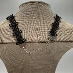 Gothic Moody Witchy Floral Tatting Beaded Choker One Size Black thumbnail 4