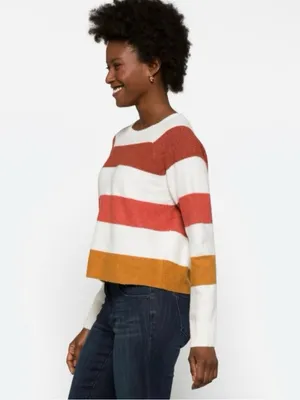 PINQUE Gina Rib Crew Neck Knit Colorblock Striped Sweater, Size Large thumbnail 2