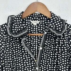 Max Studio London Women's XS Black White Polka Dot Midi‎ Dress Ruffle Trim NWT thumbnail 5