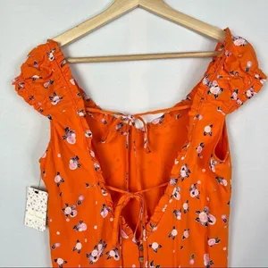 Free People Like a Lady Orange Floral Ruffle‎ Hem Mini Dress M thumbnail 7