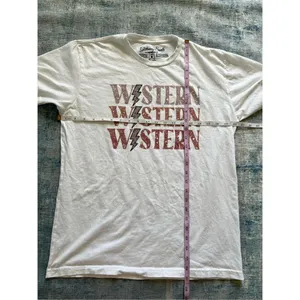 Glittering South White Tan Leopard Print Lightning Bolt Western Tee Large thumbnail 5