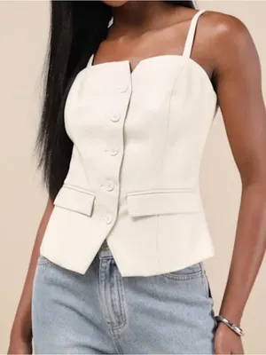 Ivory faux leather Structured Button-Front Bustier Top never worn thumbnail 1