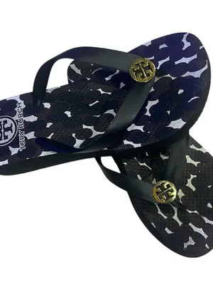 Tory Burch black and white bubble-print flip-flop sandal with a gold-ton size 5 thumbnail 2