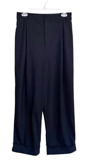 Zara Pleated Cuffed Black Hi Rise Trousers Size Small thumbnail 1