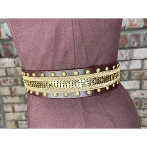 belt y2k leather studded crochet boho brown brass thumbnail 7