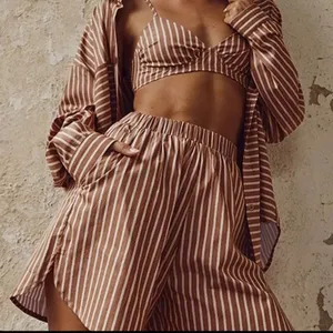 Commense Stripe Three Piece Shorts Set size Medium Brown thumbnail 1