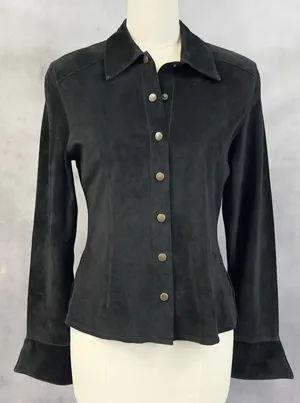 Vintage Westbury Leather Shirt Jacket Women M Black Suede Minimal Indie Edgy 90s thumbnail 1