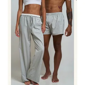Gooseberry Intimates Le Boyfriend Unisex Long Pants Grey Stripe Poplin M NEW thumbnail 7