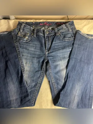 Rock & Republic Dark Blue Denim Jeans with Pink Embroidery thumbnail 7