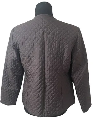 Chico's Collarless Quilted Dark Brown Full Zip Jacket thumbnail 3