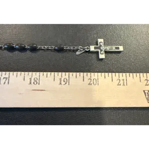Vintage Black Wood Bead Rosary Catholic Prayer Beads Crucifix Cross France 21"‎ thumbnail 5